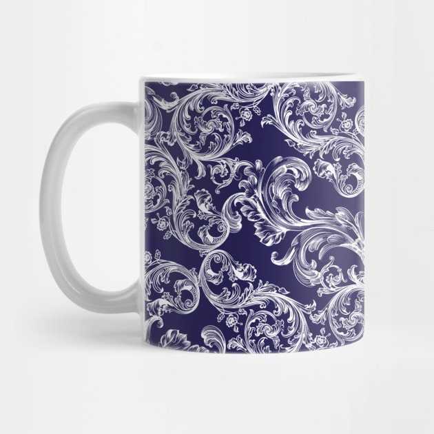 Vintage Bohemian Art Floral Pattern - Blue and White by GDCdesigns